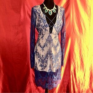 Royal Blue Lace Sexy Low Cut Dress by Stylestalker